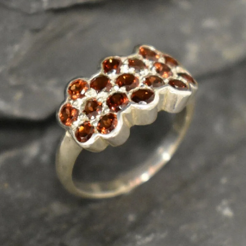 Large rings for women -Genuine Garnet Ring - Red Flower Ring - Half Eternity Flower Band