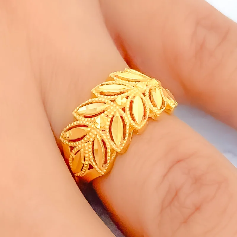 Bohemian rings for women -Graceful Graduating 21k Gold Leaf Ring