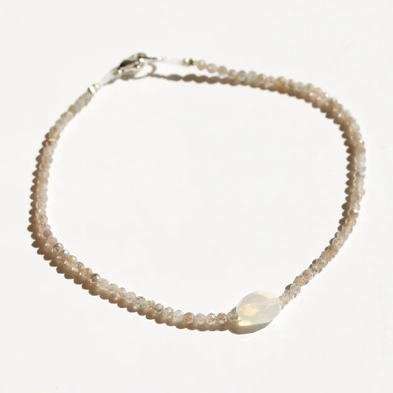 Gemstone bangles for women -Mystic Moonstone + White Opal Bracelet No.12