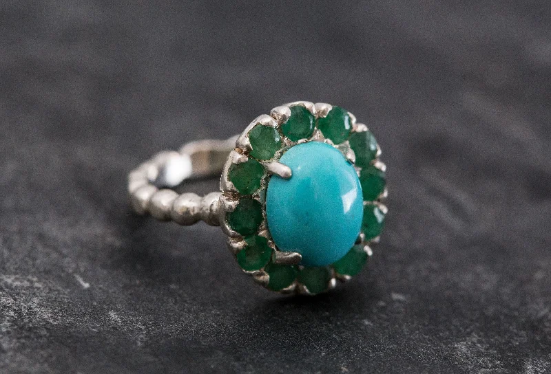 Dainty rings for women -Turquoise Flower Ring - Emerald Victorian Ring - Sleeping Beauty Turquoise