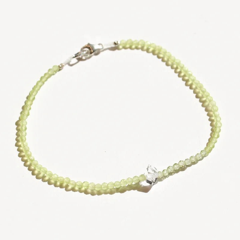 Women’s infinity bangles -Peridot + Herkimer Bracelet No.31