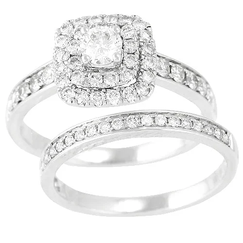 Engagement rings with vintage diamonds for women -14KW 1.00CTW DIAMOND SQUARE HEAD BRIDAL SET WITH D