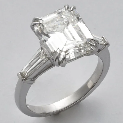 Engagement rings with cathedral settings for women -18KW 5.68CTW EMERALD CUT DIAMOND BRIDAL RING