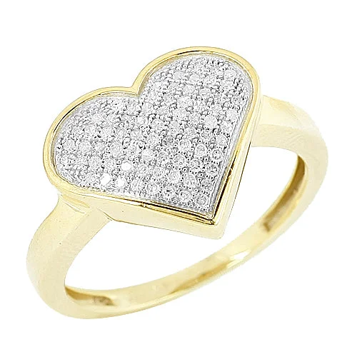 Silver rings for women -Yellow Silver 0.25CTW FANCY HEART RING