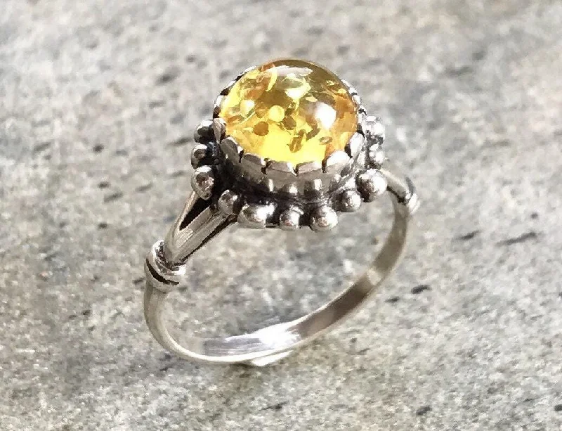 Luxury gemstone rings for women -Amber Silver Ring - Flower Amber Ring - Yellow Gem Ring