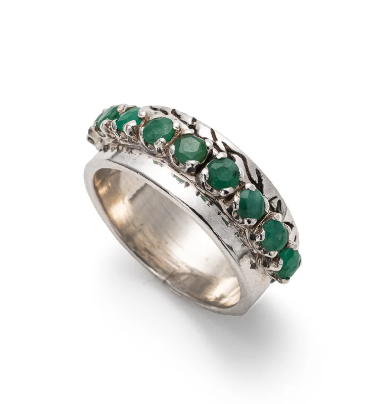 Sparkling diamond rings for women -Natural Emerald Ring - Green Eternity Band - Wide Vintage Ring