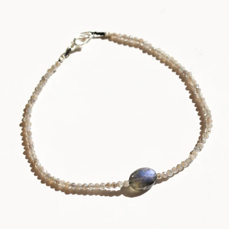 Birthstone bangles for women -Mystic Moonstone + Labradorite Bracelet No.7