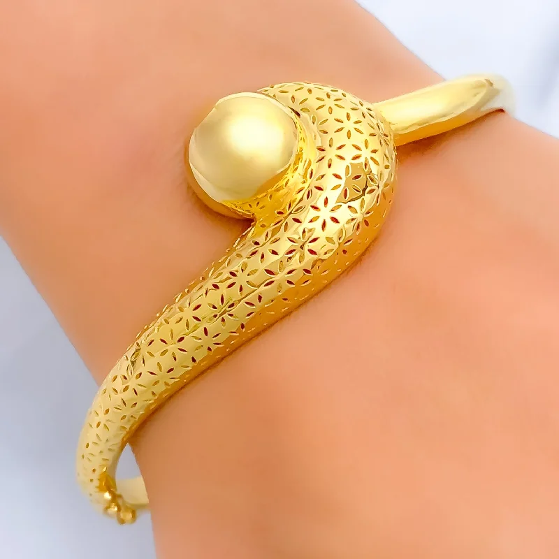 Women’s pearl bangles -Captivating Floral Cutwork 22k Gold Ball Bangle Bracelet