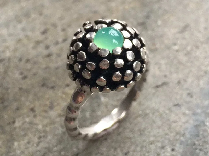 Wedding bands for women -Chrysoprase Flower Ring - Real Chrysoprase Ring - Artistic Silver Ring