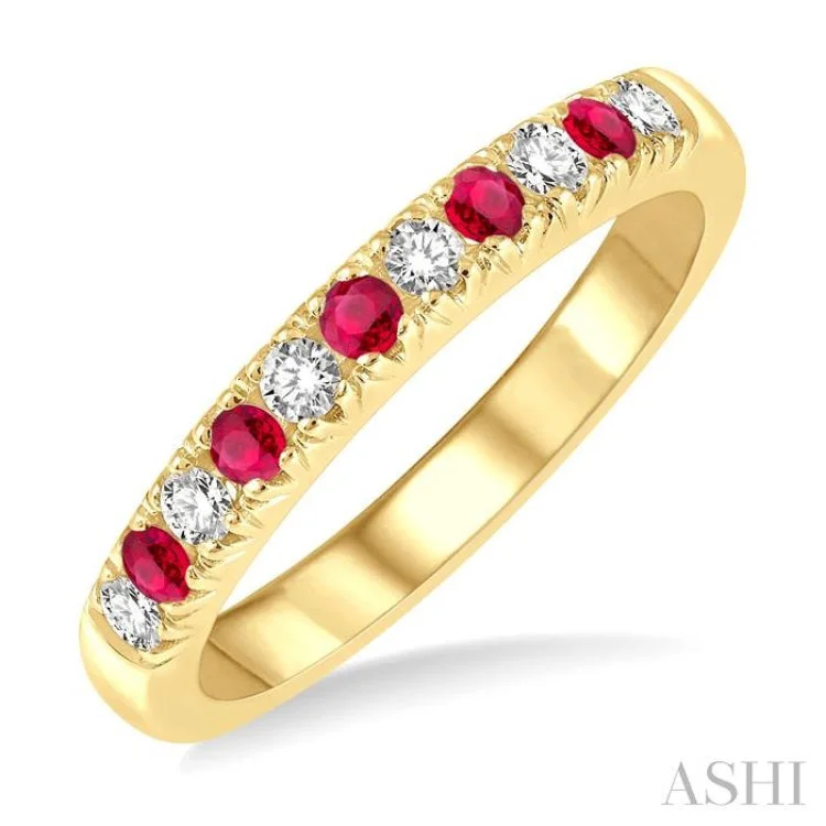 Custom gemstone engagement rings for women -2 MM Ruby and 1/5 ctw Round Cut Diamond Precious Wedding Band in 14K Yellow Gold