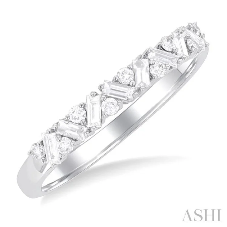 Unique engagement rings for women -1/3 ctw Zig Zag Scatter Baguette and Round Cut Diamond Fashion Ring in 14K White Gold