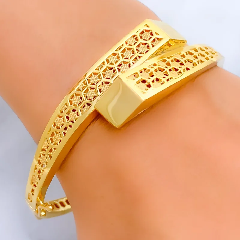 Personalized gemstone bangles for women -Refined Charming 22k Gold Honeycomb Bangle Bracelet