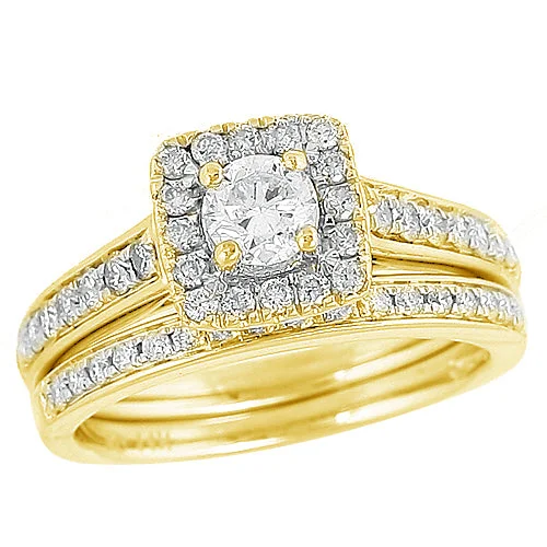 Engagement rings with cushion-cut diamonds for women -14KY 1.00CTW DIAMOND BRIDAL SET [0.42CT CTR]