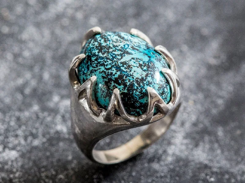 Vintage engagement rings for women -Chrysocolla Large Ring - Boho Statement Ring - Chrysocolla Silver Ring