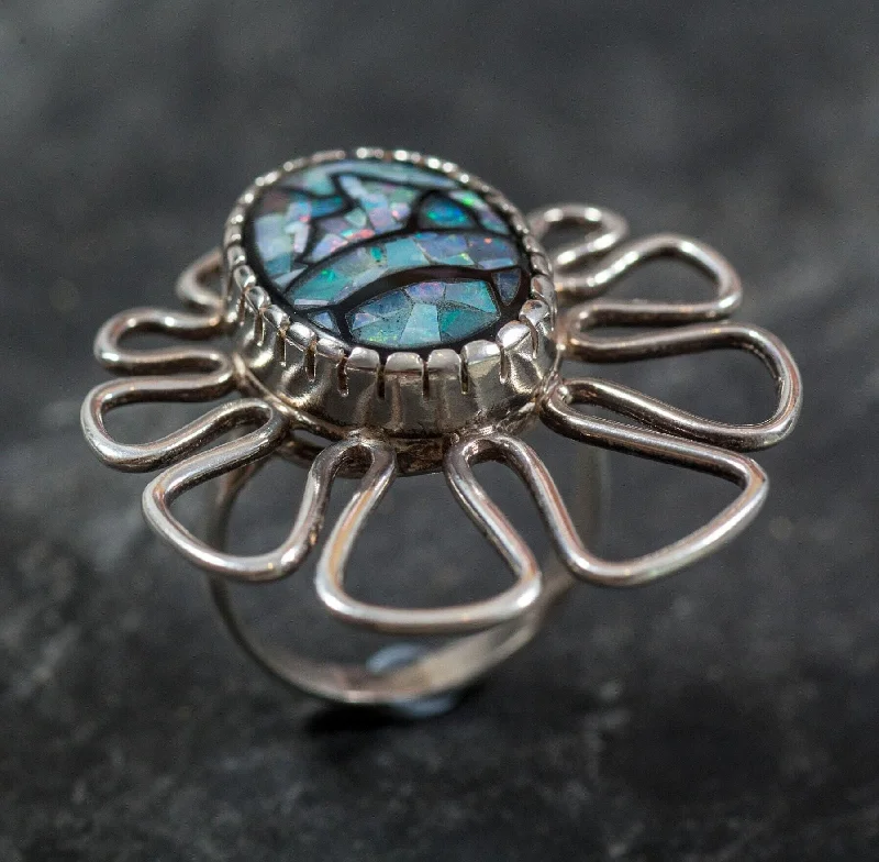 Designer rings for women -Mosaic Ring - Shell Pearl Ring - Flower Statement Ring