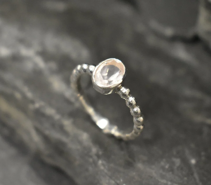 Custom rings with initials for women -Rose Quartz Ring - Pink Bezel Ring - Silver Bubble Ring