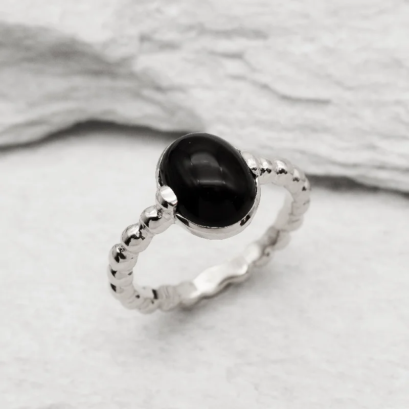 Classic gold rings for women -Black Onyx Ring - Onyx Bubble Band -  Black Promise Ring