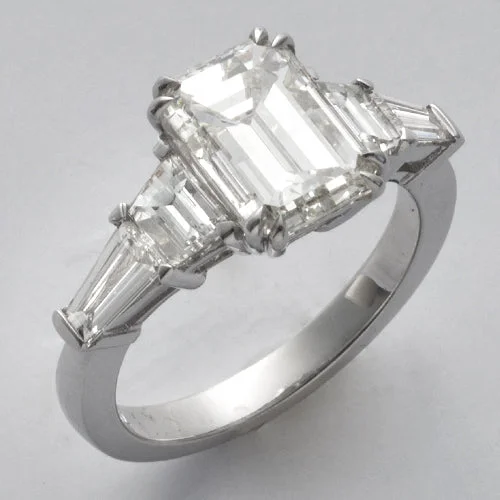 Engagement rings with filigree designs for women -18KW 4.12CTW EMERALD CUT DIAMOND BRIDAL RING