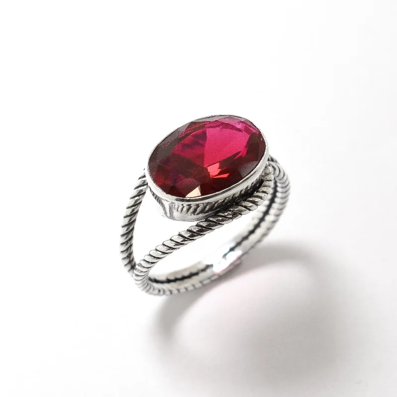 Retro rings for women -Large Ruby Ring - Red Statement Ring - Vintage Rope Ring