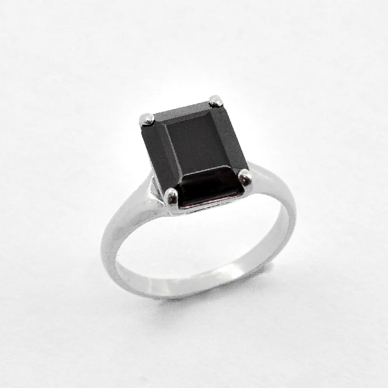 Large rings for women -Square Onyx Ring - Black Square Ring - Natural Onyx Ring