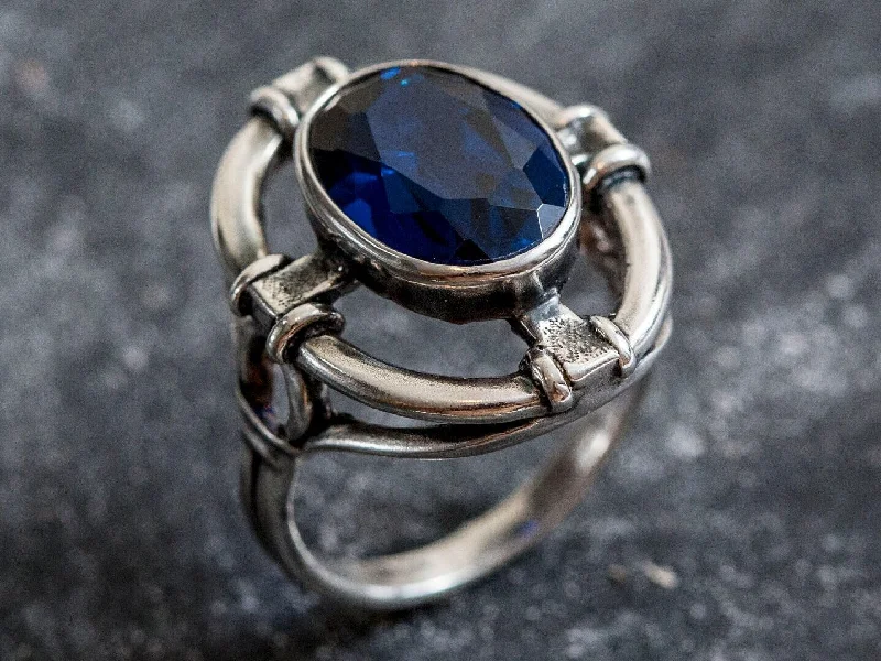 Exquisite rings for women -Sapphire Statement Ring - Large Oval Ring - Blue Bezel Ring