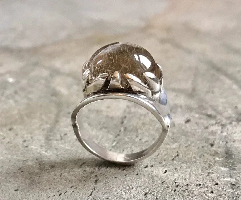 Designer wedding rings for women -Quartz Ring - Large Statement Ring - Vintage Sphere Ring