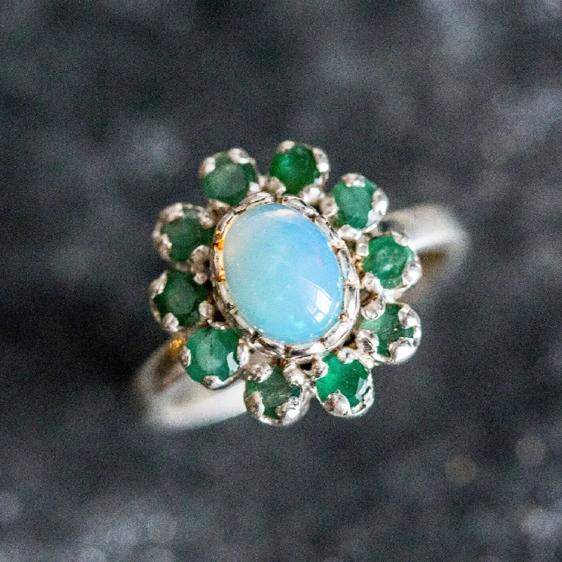 Heart-shaped rings for women -Opal Victorian Ring - Emerald Flower Ring - Vintage Opal Ring