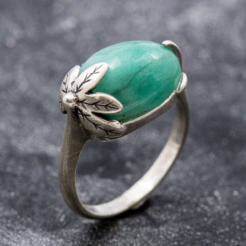 Simple silver rings for women -Emerald Leaf Ring - Green Statement Ring - Large Emerald Ring