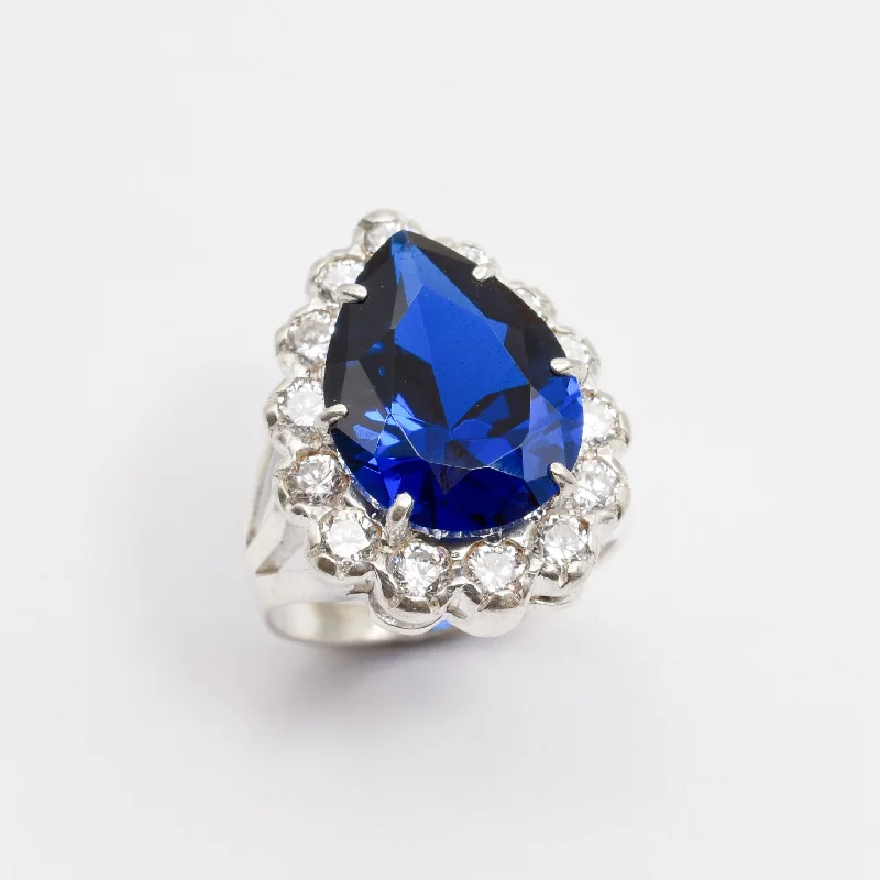 Oval rings for women -Princess Diana Ring -  Sapphire Teardrop Ring - Victorian Sapphire Ring