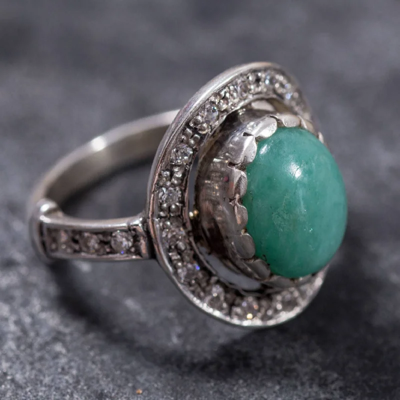 Sterling silver rings for women -Genuine Emerald Ring - Green Vintage Ring - Large Statement Ring