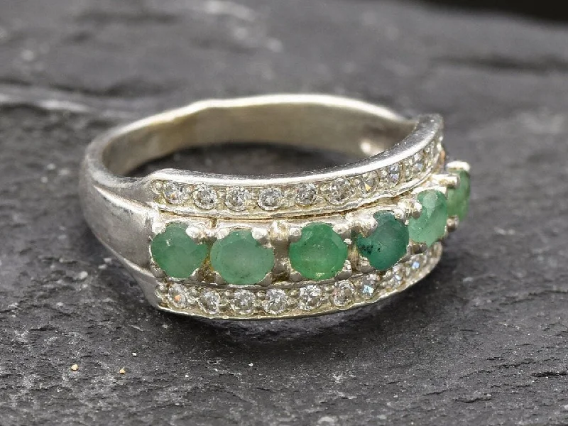 Chunky rings for women -Genuine Emerald Ring - Green Eternity Ring, May Birthstone Ring