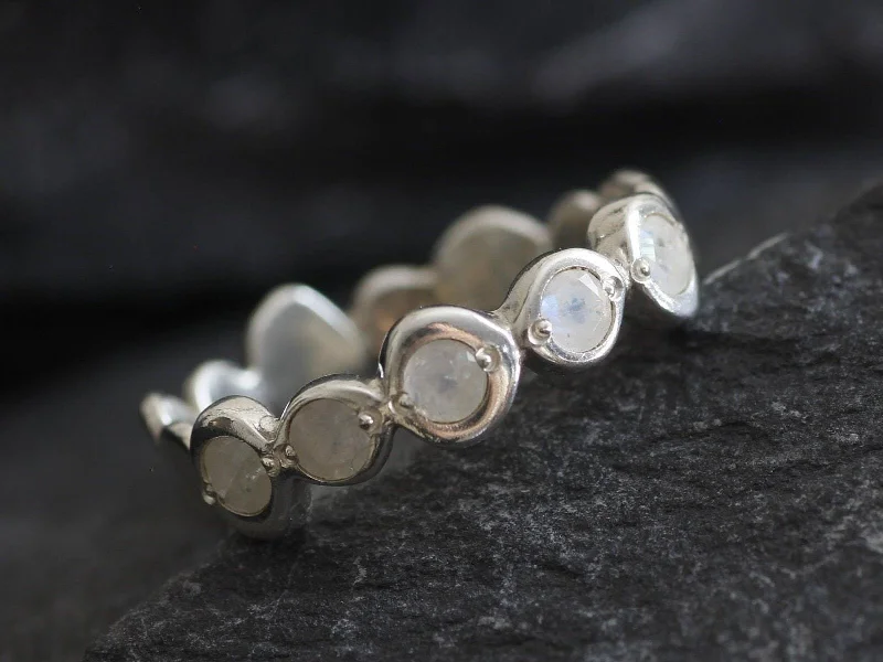 Cushion-cut rings for women -Moonstone Bubble Ring - Natural Rainbow Moonstone, Full Eternity Band