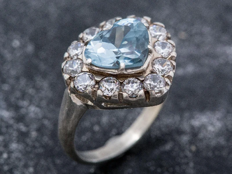 Antique rings for women -Blue Heart Ring - Natural Blue Topaz, Vintage Love Ring