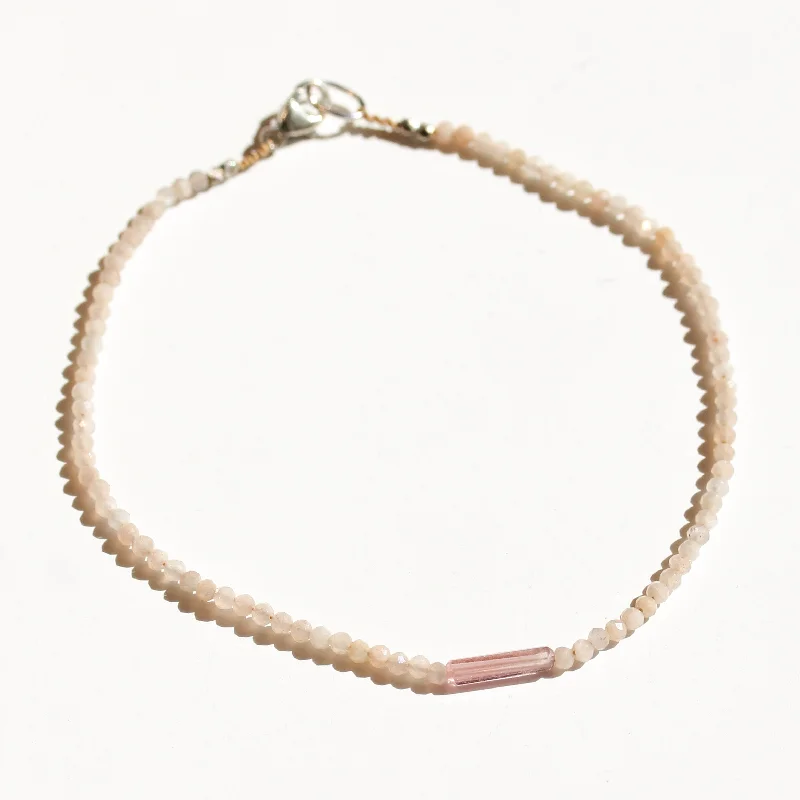 Luxury gold bracelets for women -Peach Moonstone + Tourmaline Bracelet No.26