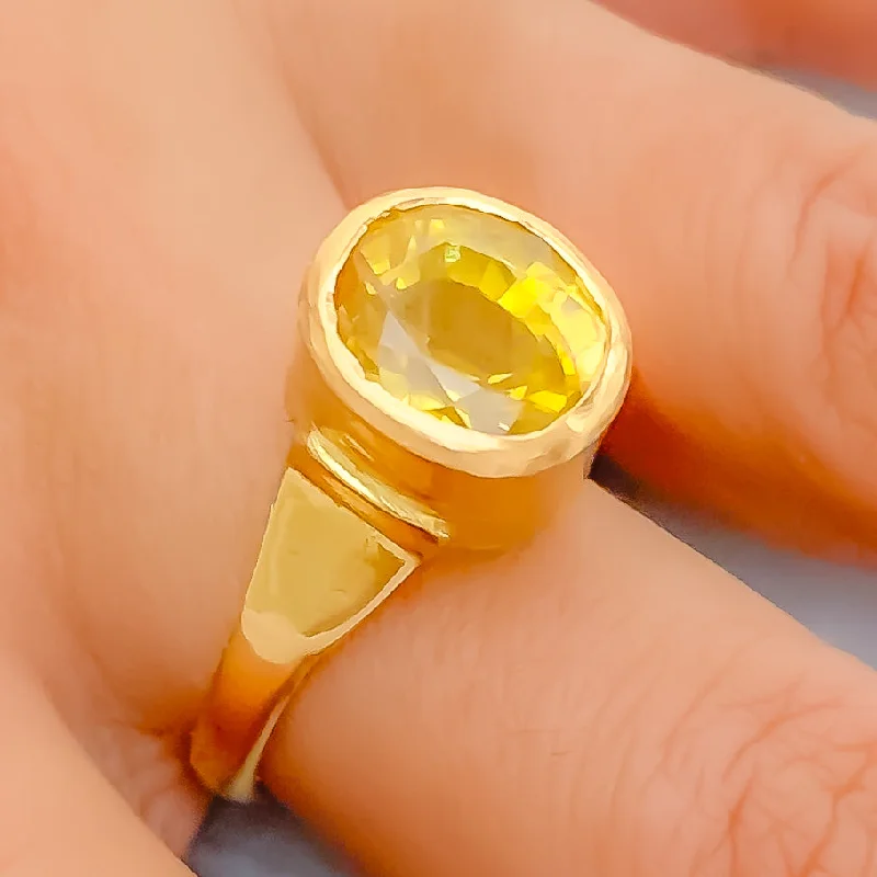 Art deco rings for women -Glowing 22K Gold 6CT Yellow Sapphire Ring