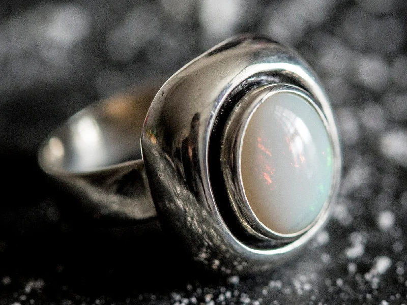 Art deco rings for women -Large Opal Silver Ring - Opal Statement Ring - October Birthstone Ring