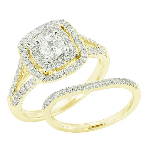 Elegant halo engagement rings for women -14KY 1.10CTW DIAMOND FANCY BRIDAL SET [0.40CT CTR]