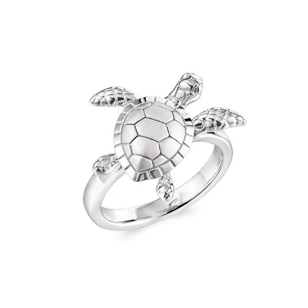 Wedding band rings for women -Life@Sea Genuine Sterling Silver Sandblasted Swimming Sea Turtle Ring