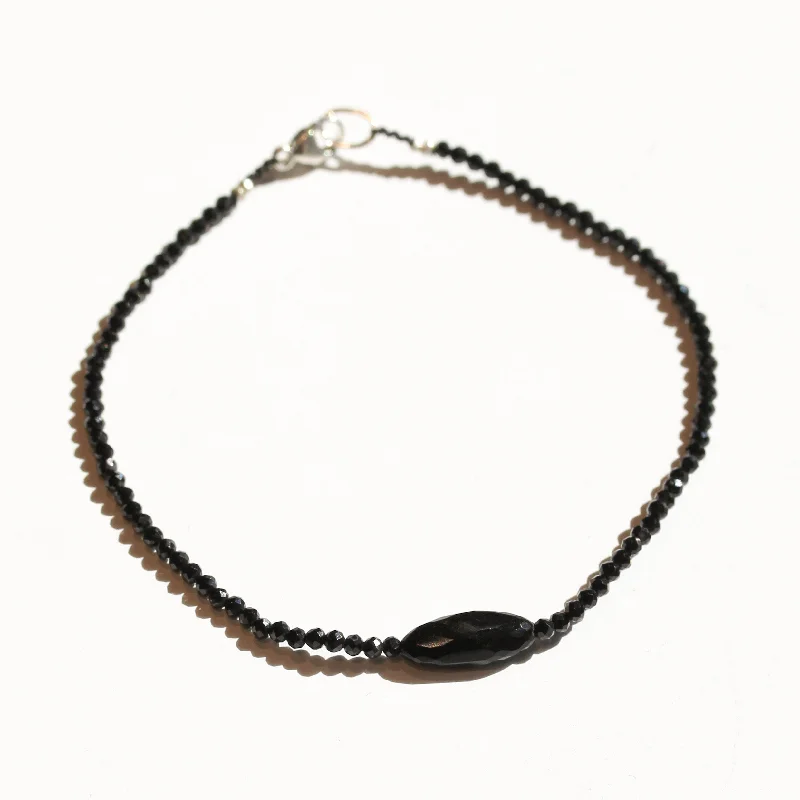 Rose gold charm bracelets for women -Black Spinel Bracelet No.4