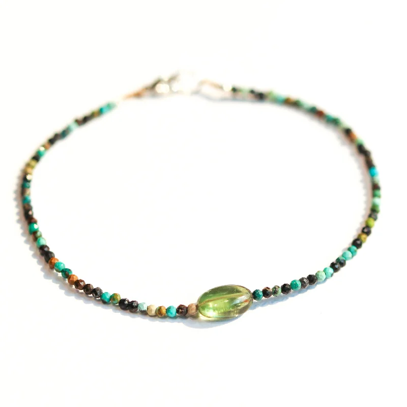 Rose gold charm bracelets for women -Chrysocolla & Green Tourmaline Bracelet No. 121