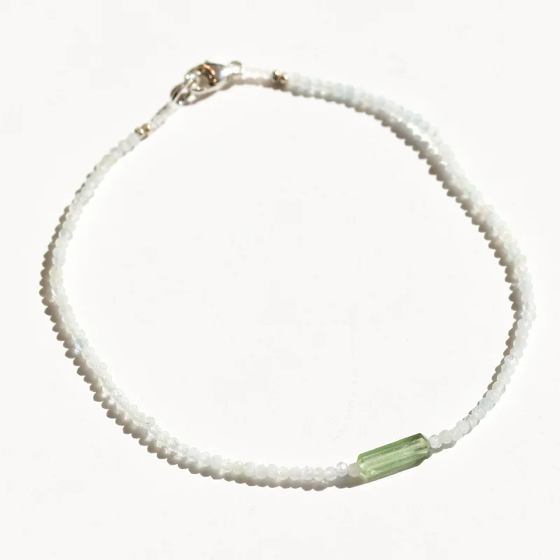 Fashionable bangles for women -Moonstone + Green Tourmaline Bracelet No.29