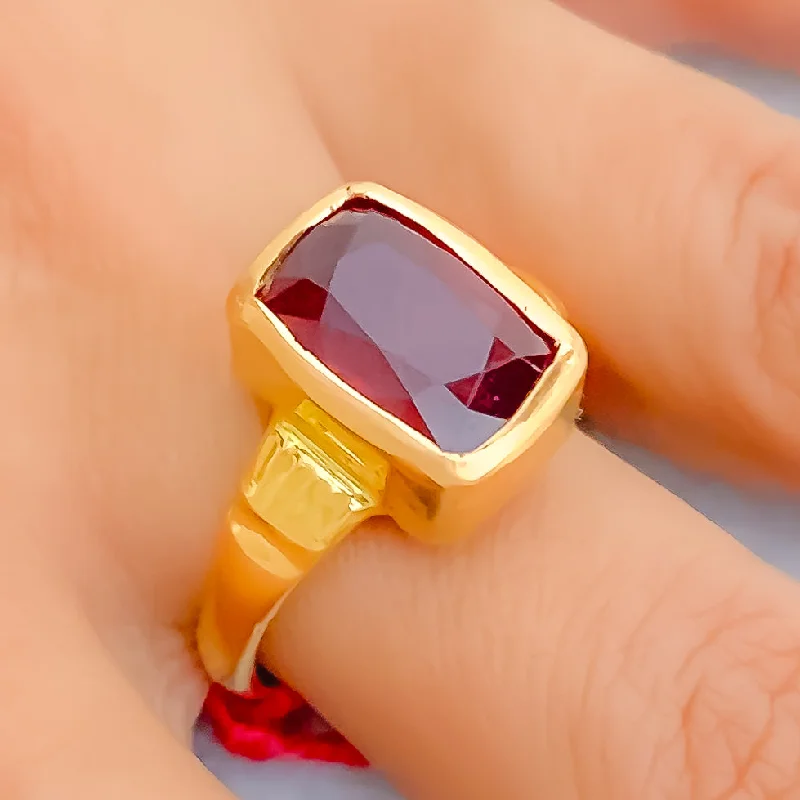 Hand-made gold rings for women -Elongated 22K Gold 8CT Ruby Ring