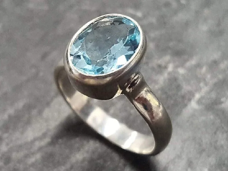 Adjustable rings for women -Blue Topaz Sky Ring - Genuine Topaz Ring - Blue Bezel Ring