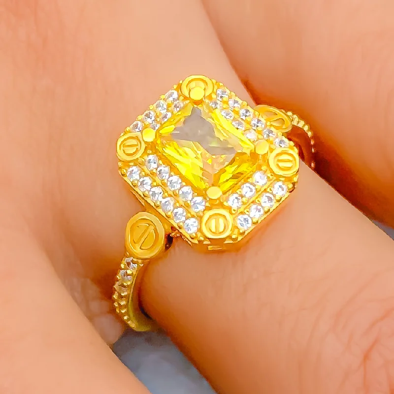 Large rings for women -Dual Tier 22k Gold CZ Ring w/ Solitaire Stone