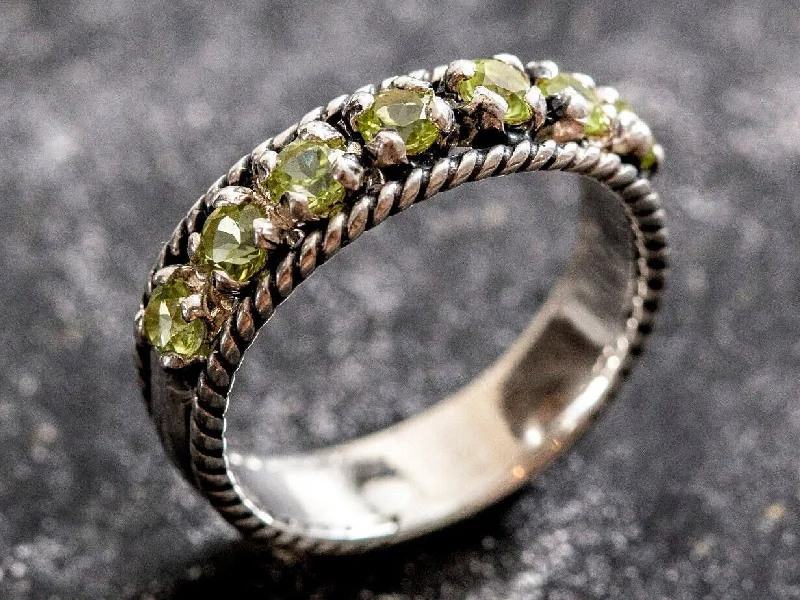 Modern rings for women -Peridot Vintage Ring - Half Eternity Band - Green Stackable Ring