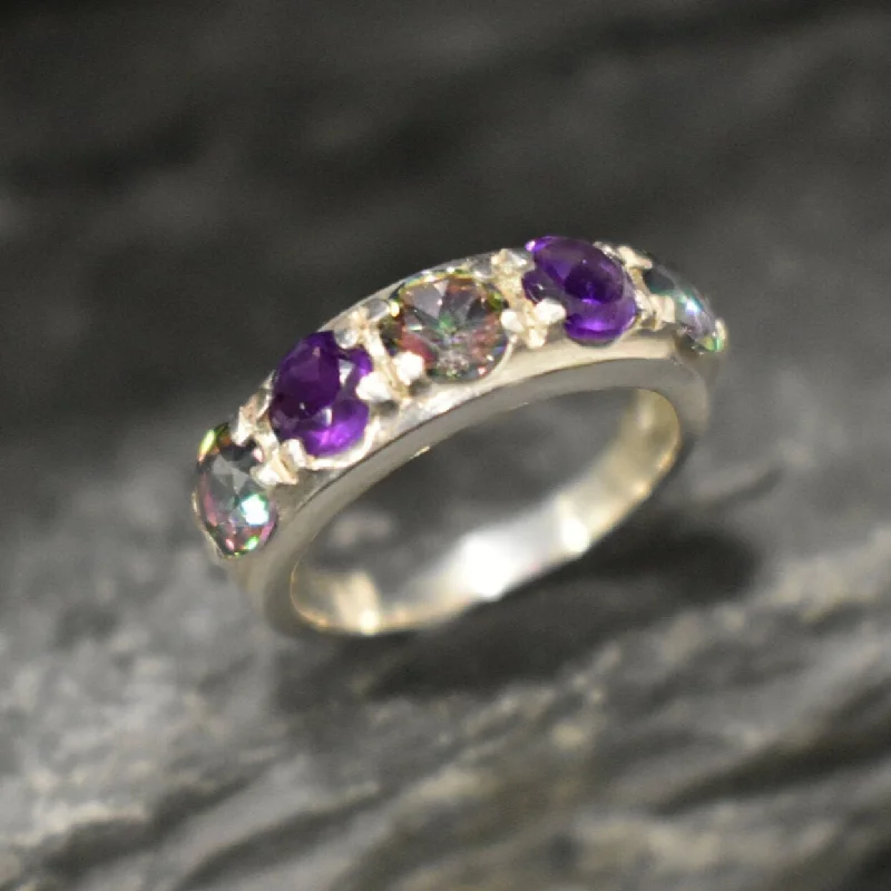 Minimalist rings for women -Amethyst Eternity Ring - Wide Purple Band - Mystic Topaz Ring