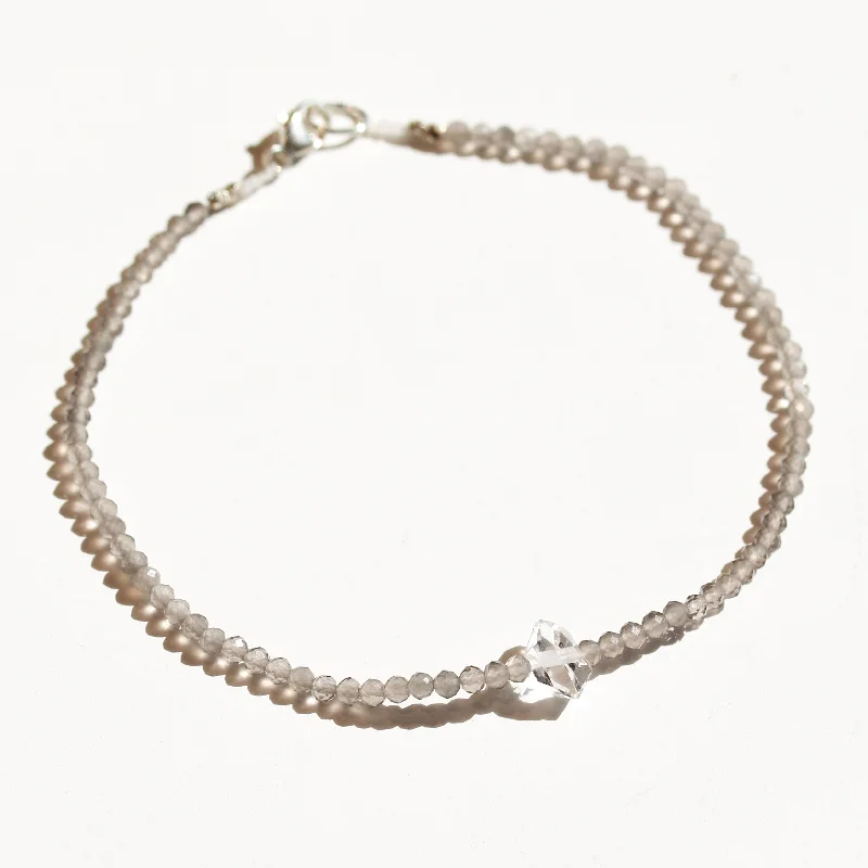 Elegant bangle bracelets for women -Grey Moonstone + Herkimer Bracelet No.10