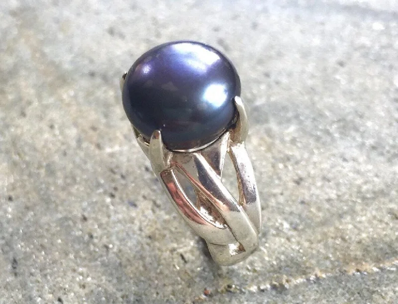 Gold-plated rings for women -Black Pearl Ring - Real Pearl Statement Ring - Vintage Pearl Ring