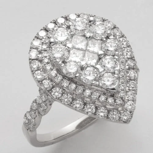 Handcrafted engagement rings for women -14KW 2.00CTW PC DIAMOND PEAR CLUSTER RING - DOUBLE