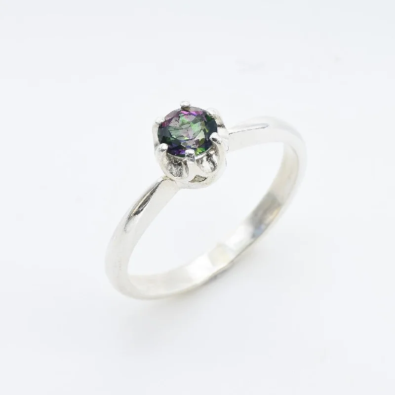 Gemstone rings for women -Mystic Topaz Ring - Purple Solitaire Ring - Classic Round Ring